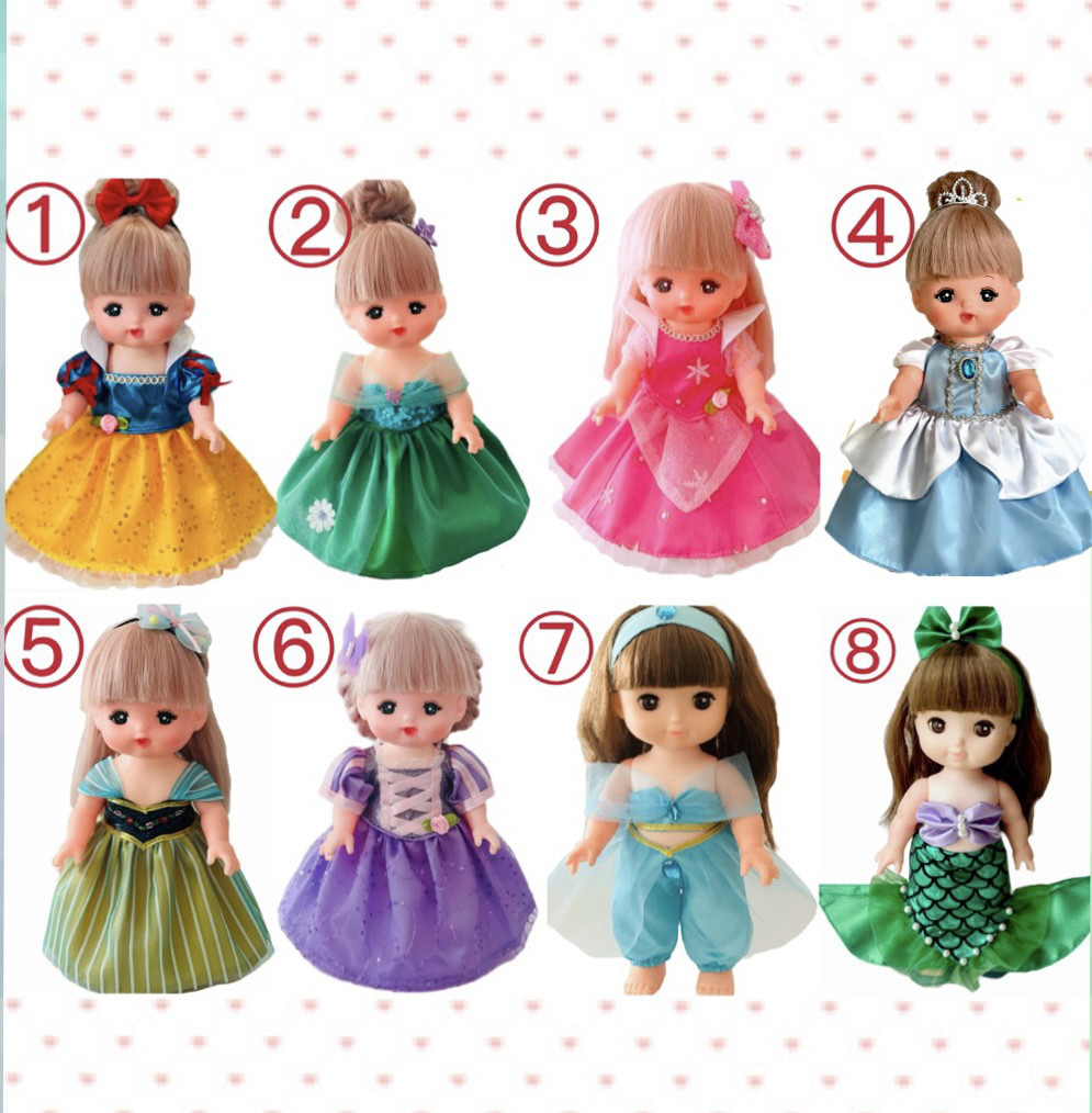 25cm 26cm前後用洋服　ソランちゃん服　レミンちゃんなどプリンセスドレス8枚セット　キラキラプリンセスドレス