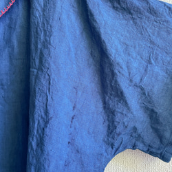 送料無料 訳あり ”ビーチウォーク” 藍染フレンチリネンのプルオーバーシャツ　赤ステッチ 8枚目の画像