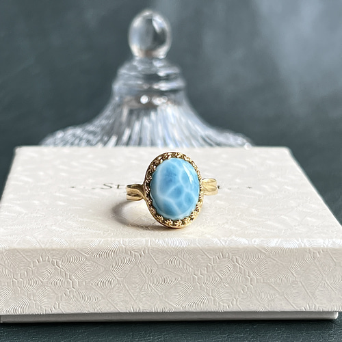 真鍮☆大粒☆高品質ラリマーAAA☆11〜18号フリーサイズ☆12.5×10mm  