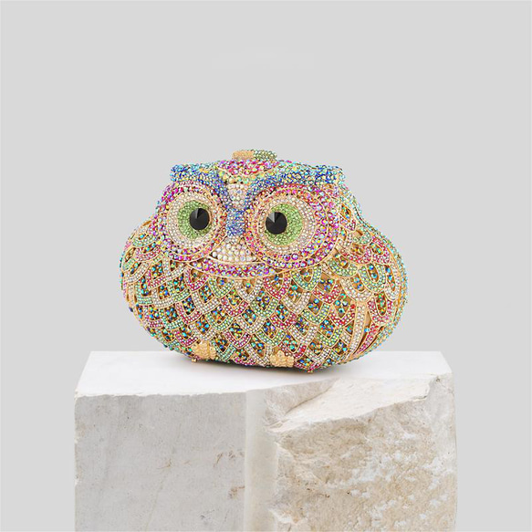 【全品送料無料】 かわいいフクロウ]ラインストーンハンドバッグパーティー バッグ
