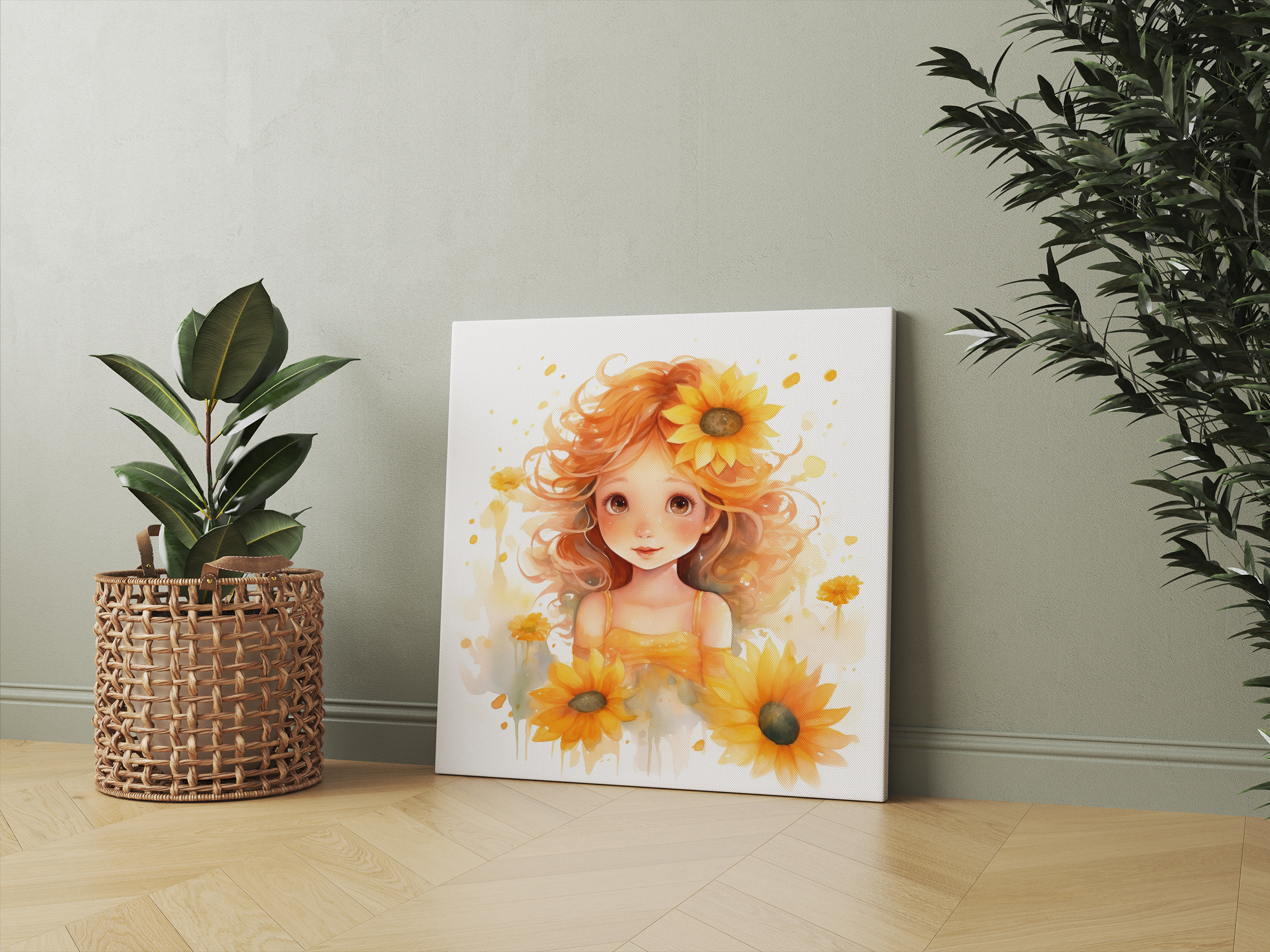 花の絵 約A4サイズ 金色フレーム 水彩画