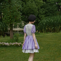 夢幻紫鳶尾 復古少女花花收腰洋裝 夏季拼接短裙連衣裙 第6張的照片