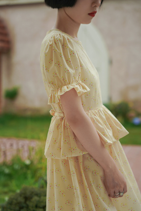 フレンチフローラルレトロガールクラウドバッドフェイクツーピースドレスドールスカートドレス 15枚目の画像