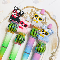 sale‼️N1695 カスタムボールペン シュガービーズくまちゃん お花 蝶々 3本セット⭐︎ハロウィンカスタムボールペン⭐︎オリジナル