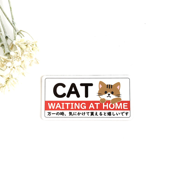 ４.５×９cm【＊キジシロ猫＊がお家で待っています マグネットステッカー】キャットマーク ヘルプマーク 猫ステッカー 1枚目の画像