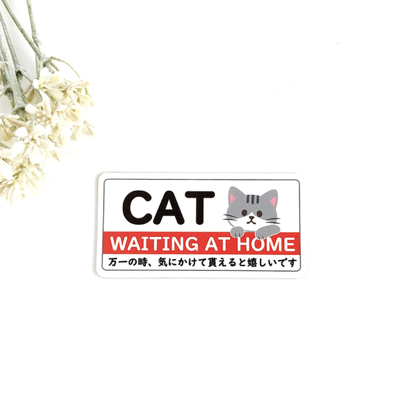 ４.５×９cm【＊サバシロ猫＊がお家で待っています マグネットステッカー】キャットマーク ヘルプマーク 猫ステッカー 1枚目の画像