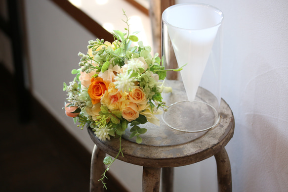 生花も飾れる花瓶付きプリザブーケ＊レッド系（プリザーブドフラワー） 4枚目の画像