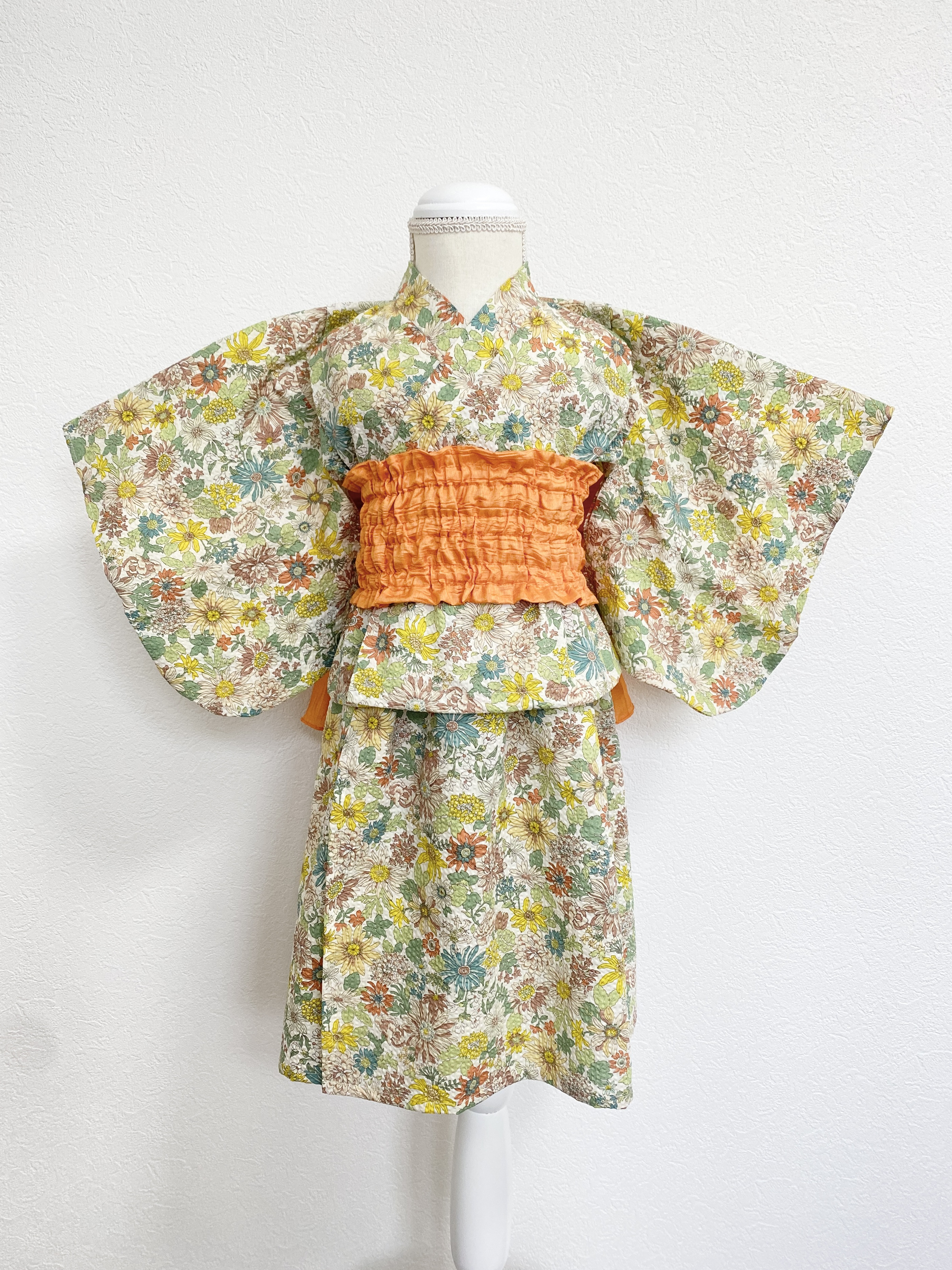 【受注生産✨送料無料】キッズ浴衣＊花柄イエロー＊