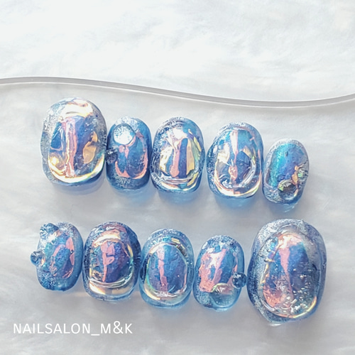 水中ネイル ネイルチップ うるつや 氷ネイル しずく バブル オーロラ