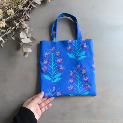 ましかく□小さめお手さげ22c＞紫苑: リネンコットン：ブルー シオン