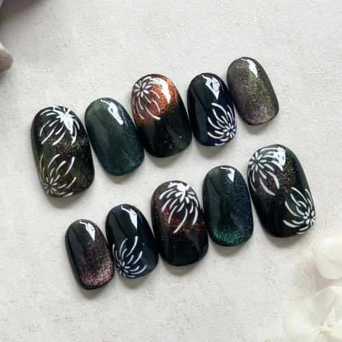 花火ネイル/夏ネイル/マグネットネイル/浴衣ネイル ネイルチップ（つけ