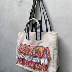 客製 梭織流蘇設計帆布手提斜肩包(大)   Weaving tassel Design Bag *CUSTOM MADE 第2張的照片