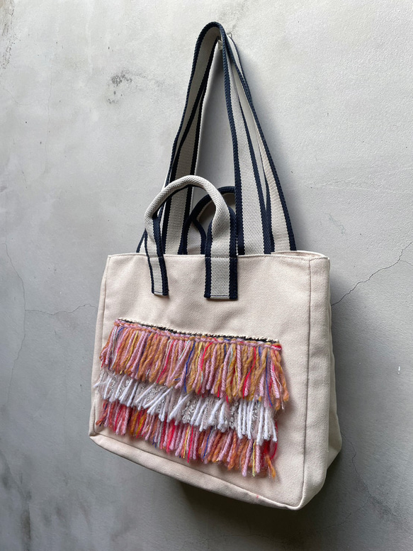 客製 梭織流蘇設計帆布手提斜肩包(大)   Weaving tassel Design Bag *CUSTOM MADE 第2張的照片