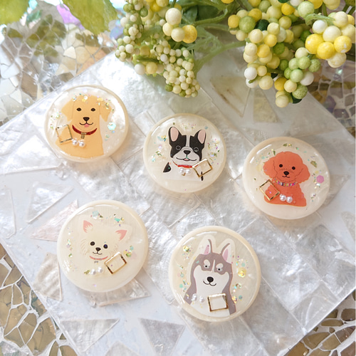 プードルのボタン☆5個 v19 トイプードル/ボタン/カボション/犬/動物 