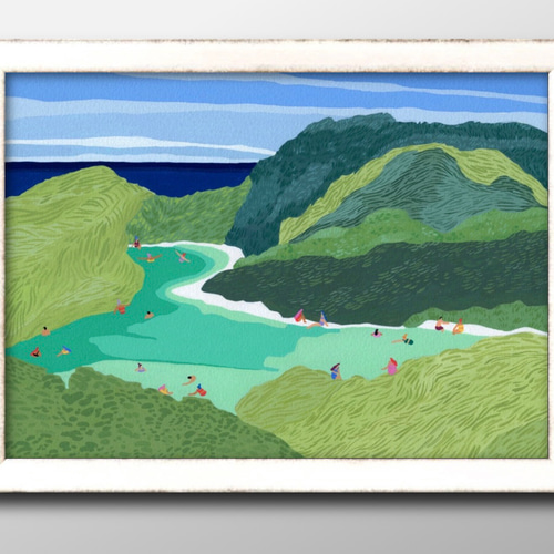 13893 ポスター 絵画 A3サイズ『自然 プール 入り江 夏 ハワイ』アート