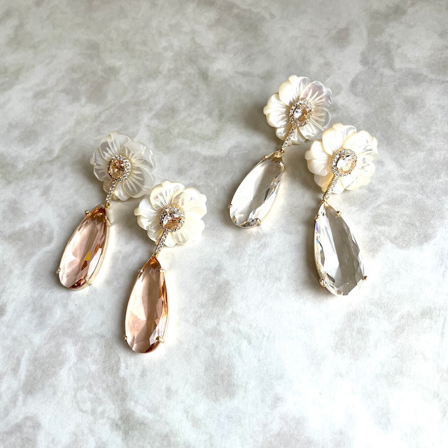 elmu フラワーブライダルピアス 花嫁のウエディングアクセサリー イヤリングに加工金属アレルギー対応