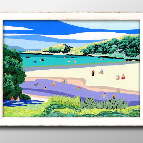 13886 ポスター 絵画 A3サイズ『夏の風景 ハワイ ビーチ 海水浴