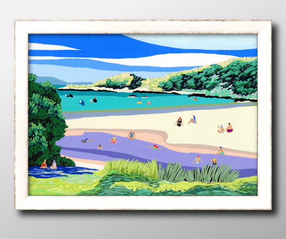 13886 ポスター 絵画 A3サイズ『夏の風景 ハワイ ビーチ 海水浴
