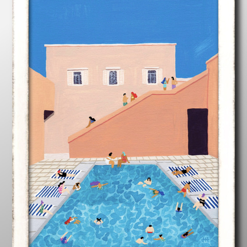 13884 ポスター 絵画 A3サイズ『夏 プール サマー ハワイ』アート