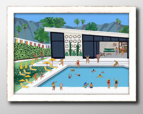 13547 ポスター 絵画 A3サイズ『夏の風景 プール スイミング