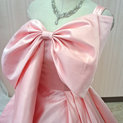 大きなリボン ウェディングドレス カラードレス 結婚式 花嫁衣裳 演奏会 発表会 ピンク 24107 5枚目の画像