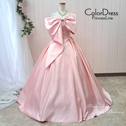大きなリボン ウェディングドレス カラードレス 結婚式 花嫁衣裳 演奏会 発表会 ピンク 24107 2枚目の画像
