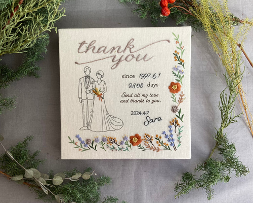ウェルカムボード　リスとりんご刺繍　グリーン　ウェディング　結婚式　名入れ 送料無料】リスとリンゴ刺繍の秋色ウェルカムボード（グリーン