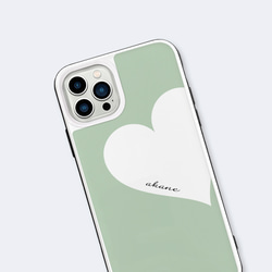 Big Heart♡ピスタチオグリーン　強化ガラスケース　スマホケース　 iPhoneケース　名入れ 5枚目の画像