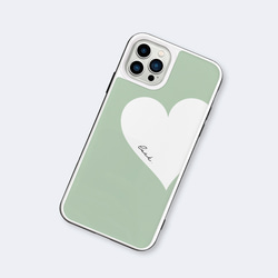 Big Heart♡ピスタチオグリーン　強化ガラスケース　スマホケース　 iPhoneケース　名入れ 2枚目の画像