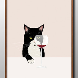 13410 ポスター 絵画 A3サイズ『猫とワイン ネコ』アート イラスト