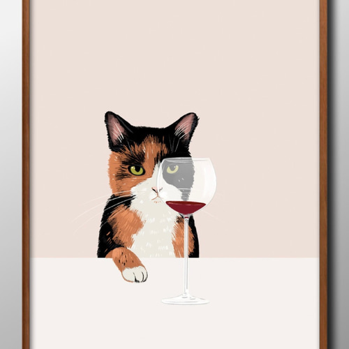 13408 ポスター 絵画 A3サイズ『猫とワイン ネコ』アート