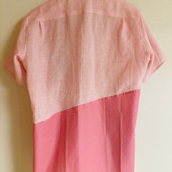 【メンズハンドメイドシャツ】ピンク（リネン）×花柄ワークシャツ リサイクル original shirt 8 2枚目の画像