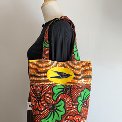 アフリカ布  ツバメとオレンジリーフ トートバッグ ハンドバッグ 2枚目の画像