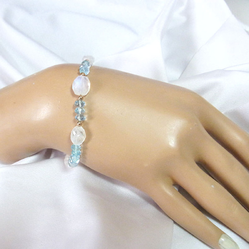 K18 ブルームーンストーン ブルートパーズ 18金 ブレスレット