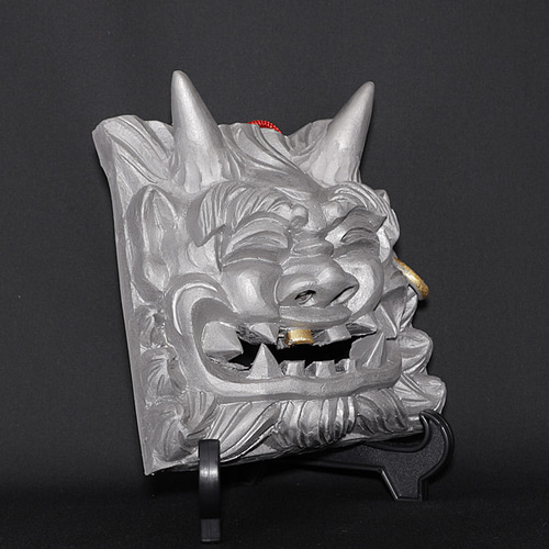 現代の名工 菊間瓦 鬼瓦 【大笑鬼 赤】 鬼の置物 いぶし銀 鬼師 伝統