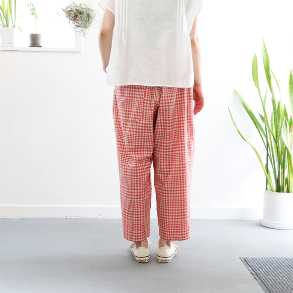 random check wide tuck pants (tomato) 4枚目の画像