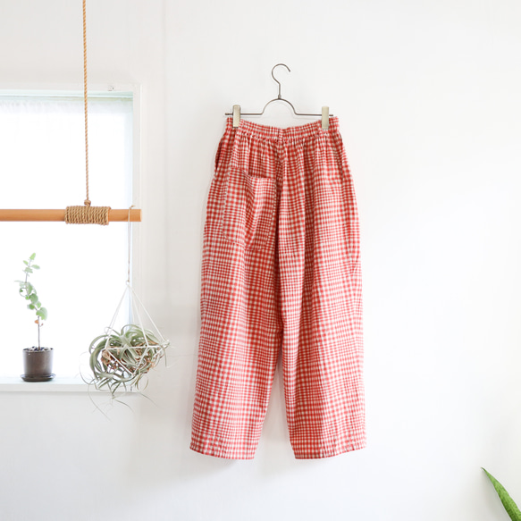 random check wide tuck pants (tomato) 7枚目の画像