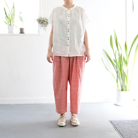 random check wide tuck pants (tomato) 11枚目の画像