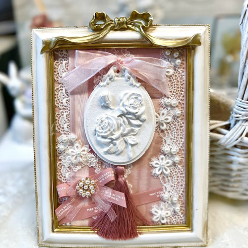 薔薇のアロマストーンタイプ アンティークフレーム アロマオイル付き