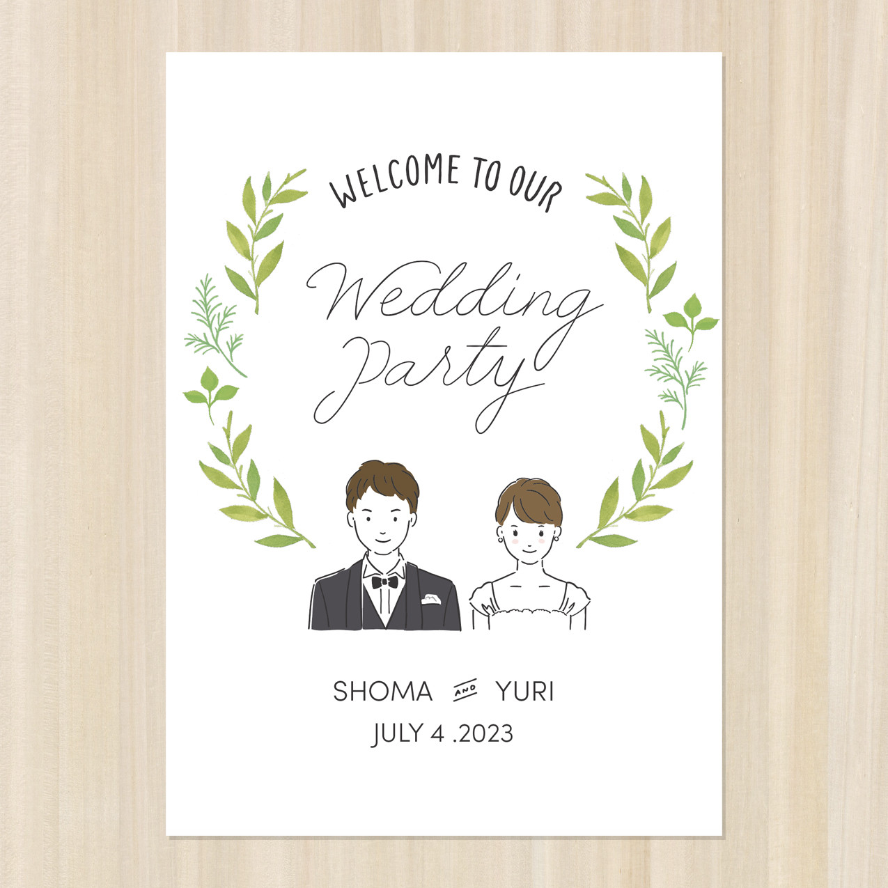 似顔絵ウェルカムボード【グリーン】送料無料