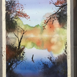 石神井公園の秋　公園　秋　湖　紅葉　水彩画　手描き　 2枚目の画像