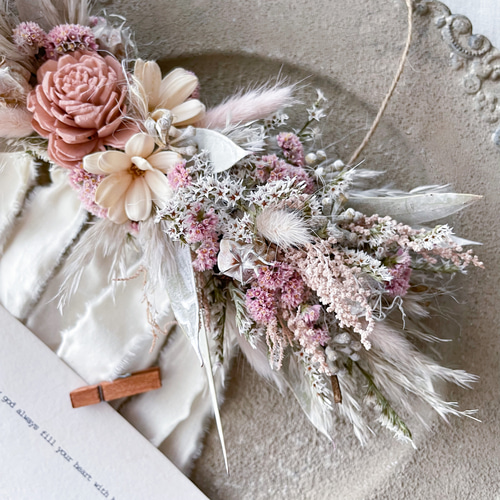 ドライフラワーのタペストリー(ピンク＆グレー) オリジナルリース  