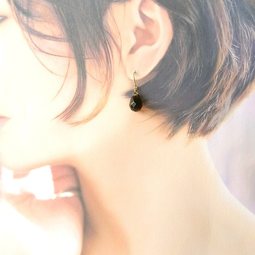 天然石スモーキークオーツカットドロップワイヤーピアス チタン K14GF