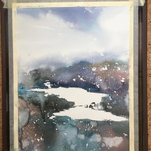 秋の千曲川 河川 秋 紅葉 山 空 水彩画 手描き 絵画 SHOGO 通販