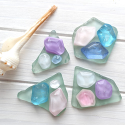 ブルーシーグラスオブジェ ３点セット 海色オブジェ 小粒シーグラス ミニボトル3本セット 清涼