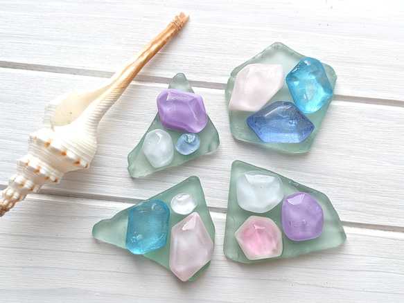 デコガール　箸置き2点セット レジン 白波 箸置き＊シーグラスにレジンで飾りを＊選べる波紋タイプ 箸・箸置き