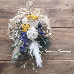 アナベルの三日月リース ドライフラワー あおいとりきもも＊nae 通販