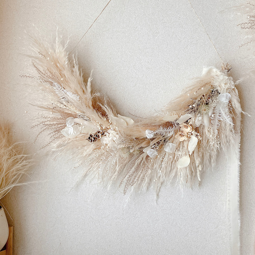 パンパスグラスのガーランド ホワイト ベージュ ドライフラワー 横長