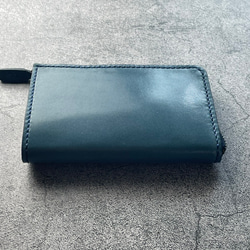 【手工縫製】仿古藍色真皮L型拉鍊真皮雙折錢包（鈔票看起來很漂亮。這款錢包專注於取放方便。 第11張的照片