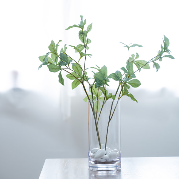 花と葉のデザイン 花瓶 1点もの】割れない花瓶 L &ドウダンツツジ3本（観葉植物インテリア